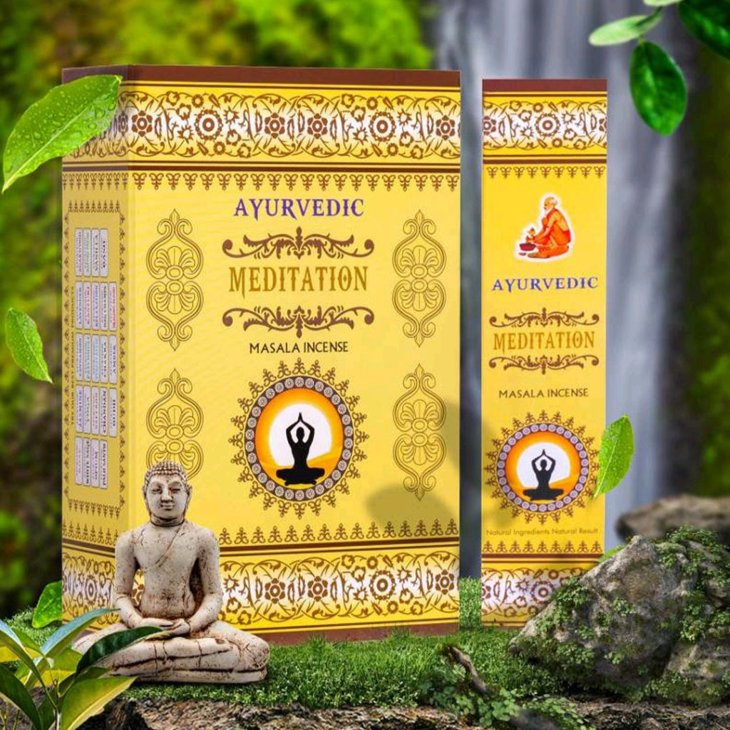 Ayurvedic Masala Incense packaging with nature elements