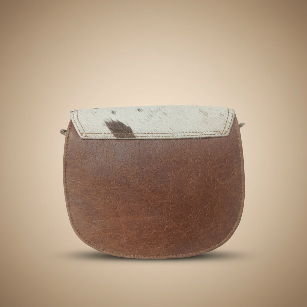 Brown leather wallet with white interior on a light gray background