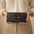 Cowhide & Leather Clutch Wallet – Handmade Black Leather Purse – 02