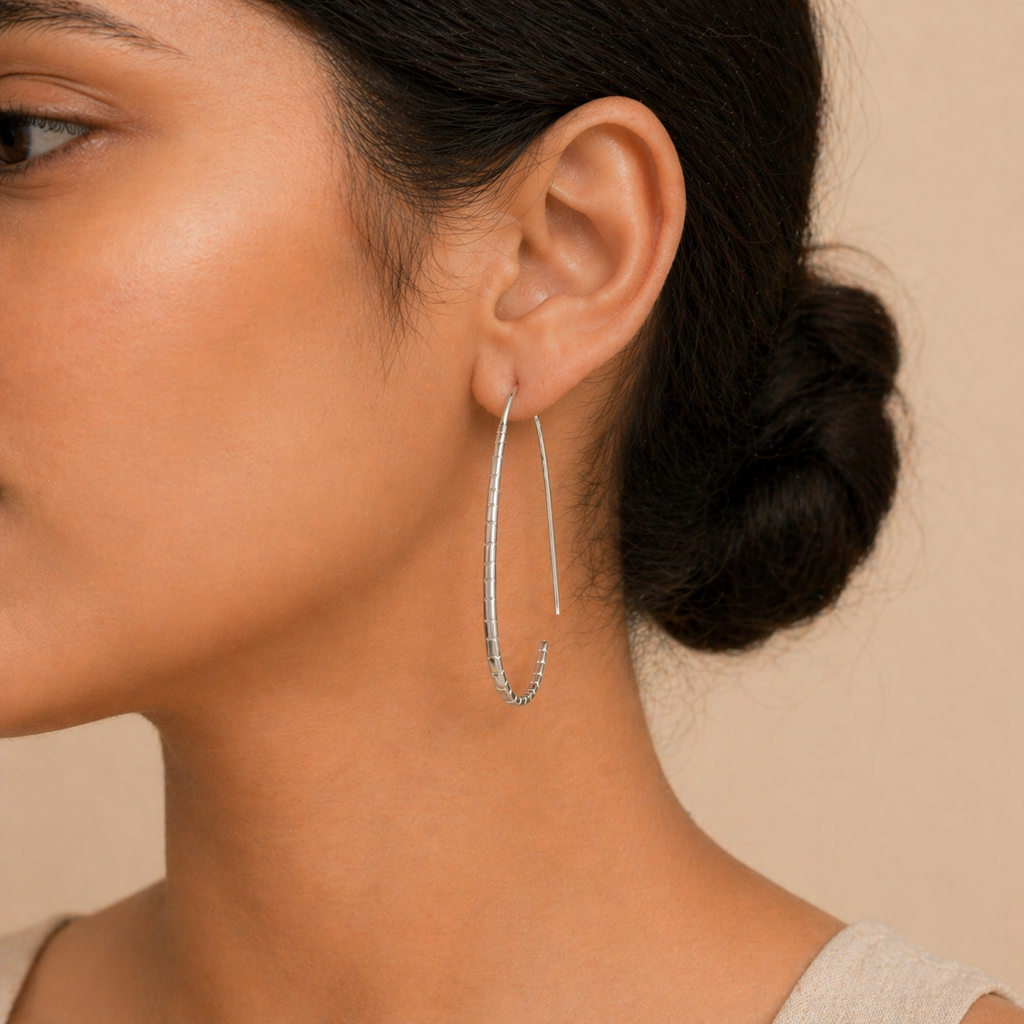 Sculpted Sterling Silver Hook Earrings – Elegant Minimal Form