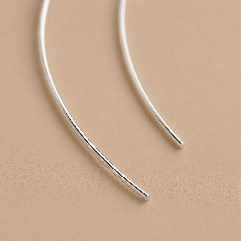 Elongated Sterling Silver Hook Earrings – Pure Minimal Form