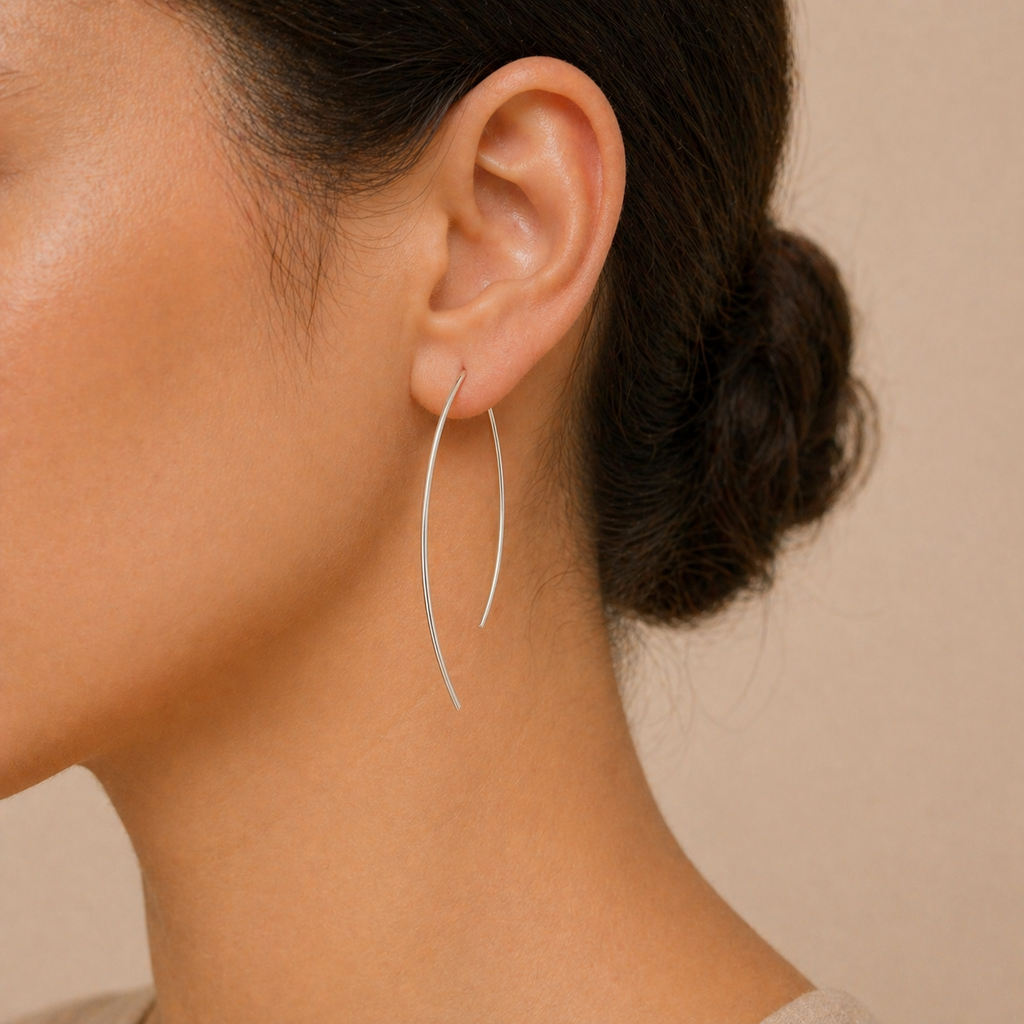 Elongated Sterling Silver Hook Earrings – Pure Minimal Form