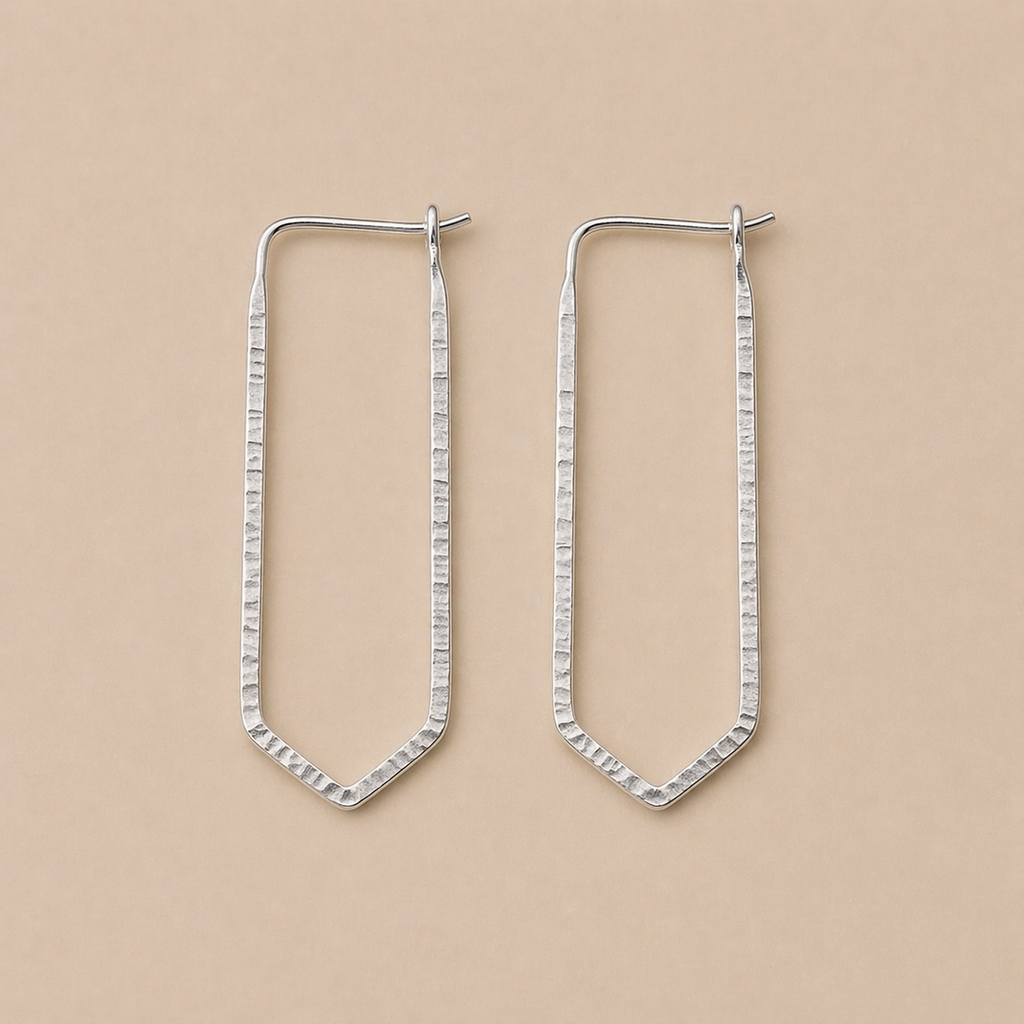 Elongated Sterling Silver Geometric Hook Earrings