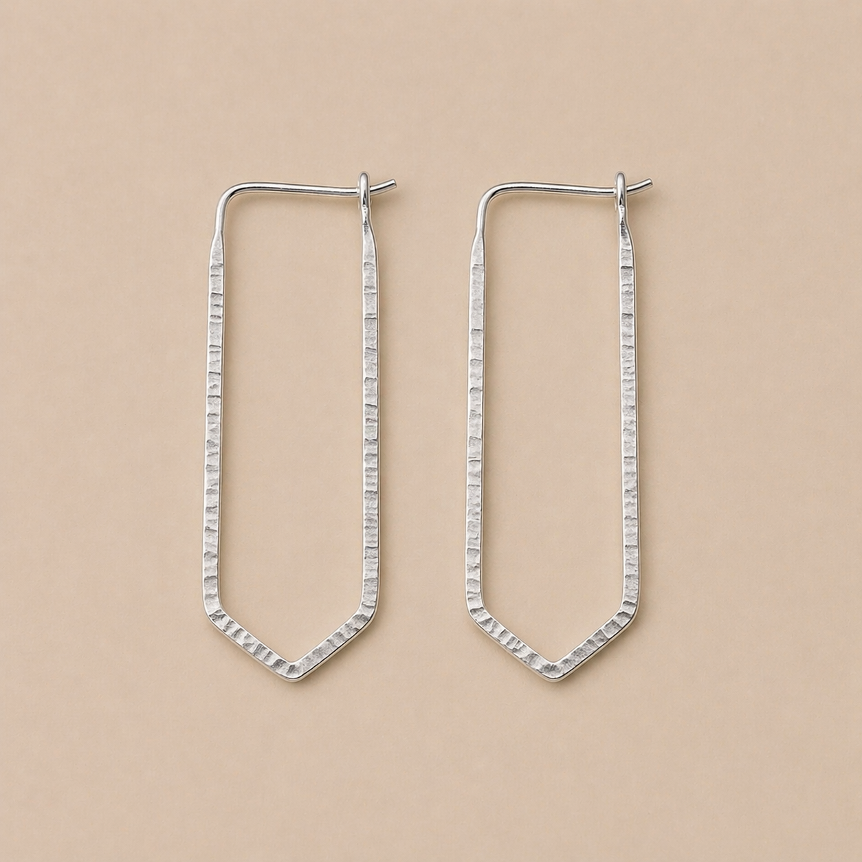 Elongated Sterling Silver Geometric Hook Earrings