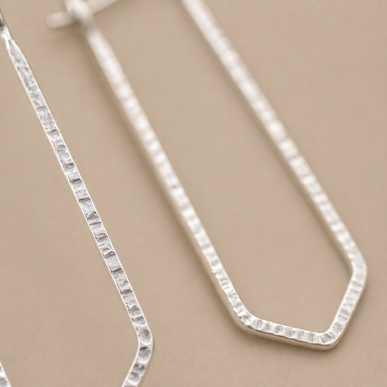 Elongated Sterling Silver Geometric Hook Earrings