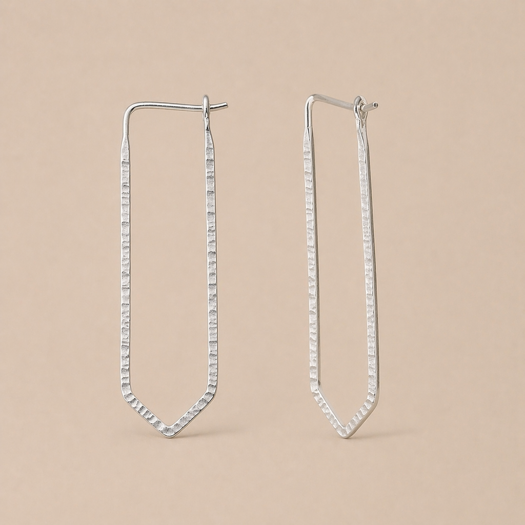 Elongated Sterling Silver Geometric Hook Earrings