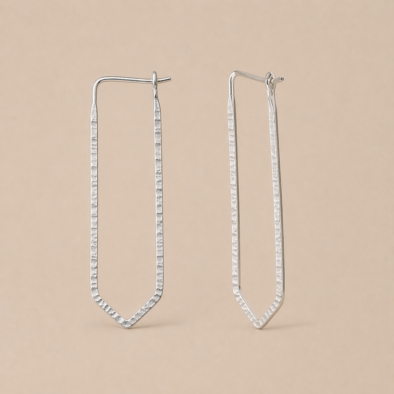 Elongated Sterling Silver Geometric Hook Earrings