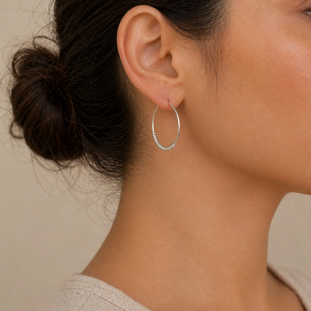 Sterling Silver Minimal Beaded Hoop Earrings