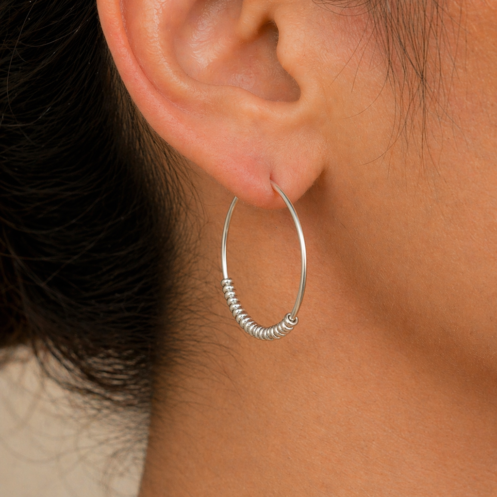 Sterling Silver Minimal Beaded Hoop Earrings