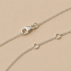Silver necklace chain with clasp on a beige background