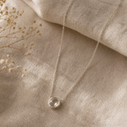 Sterling Silver Minimal Round Clear Quartz Pendant Necklace