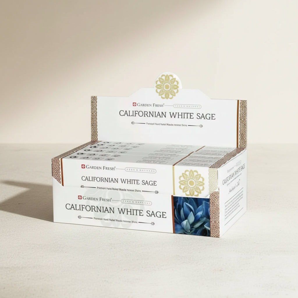 Two boxes of Californian White Sage on a white background