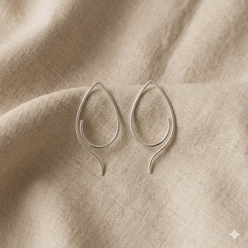 Elongated Sterling Silver Hook Earrings – Pure Minimal Form 2
