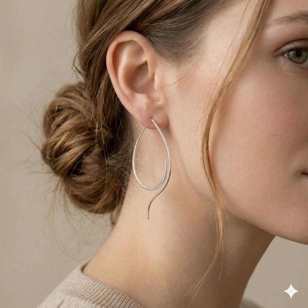 Elongated Sterling Silver Hook Earrings – Pure Minimal Form 2