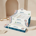 Himalaya Karma incense packaging with product details on a pink and white background