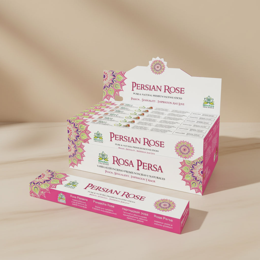 Himalaya Persian Rose incense packaging on a purple background