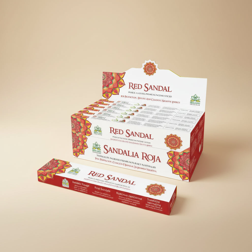 Himalaya Red Sandal incense packaging with product details on a white background