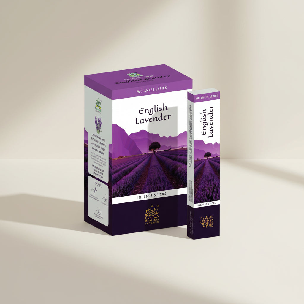 Himalaya English Lavender wellness series packaging on a purple background