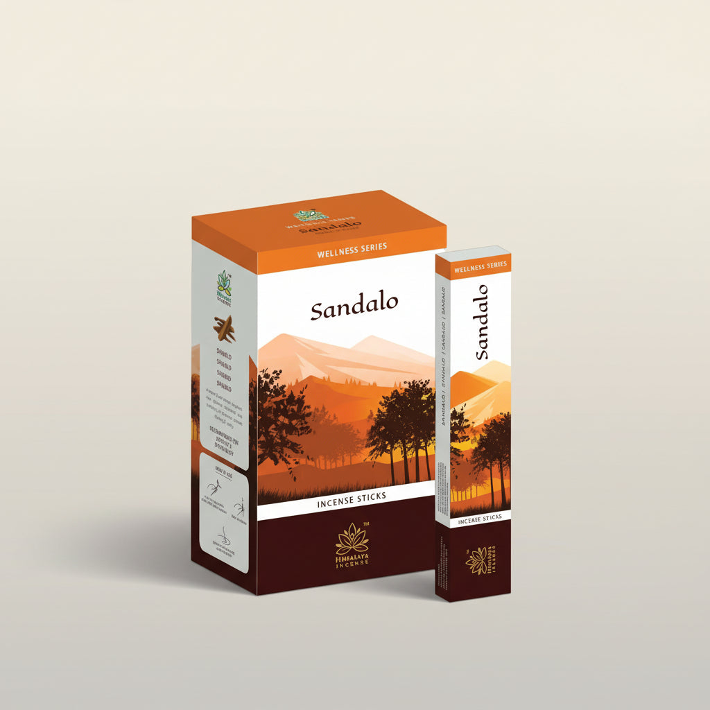 Himalaya Sandalo incense packaging with product details on a white background