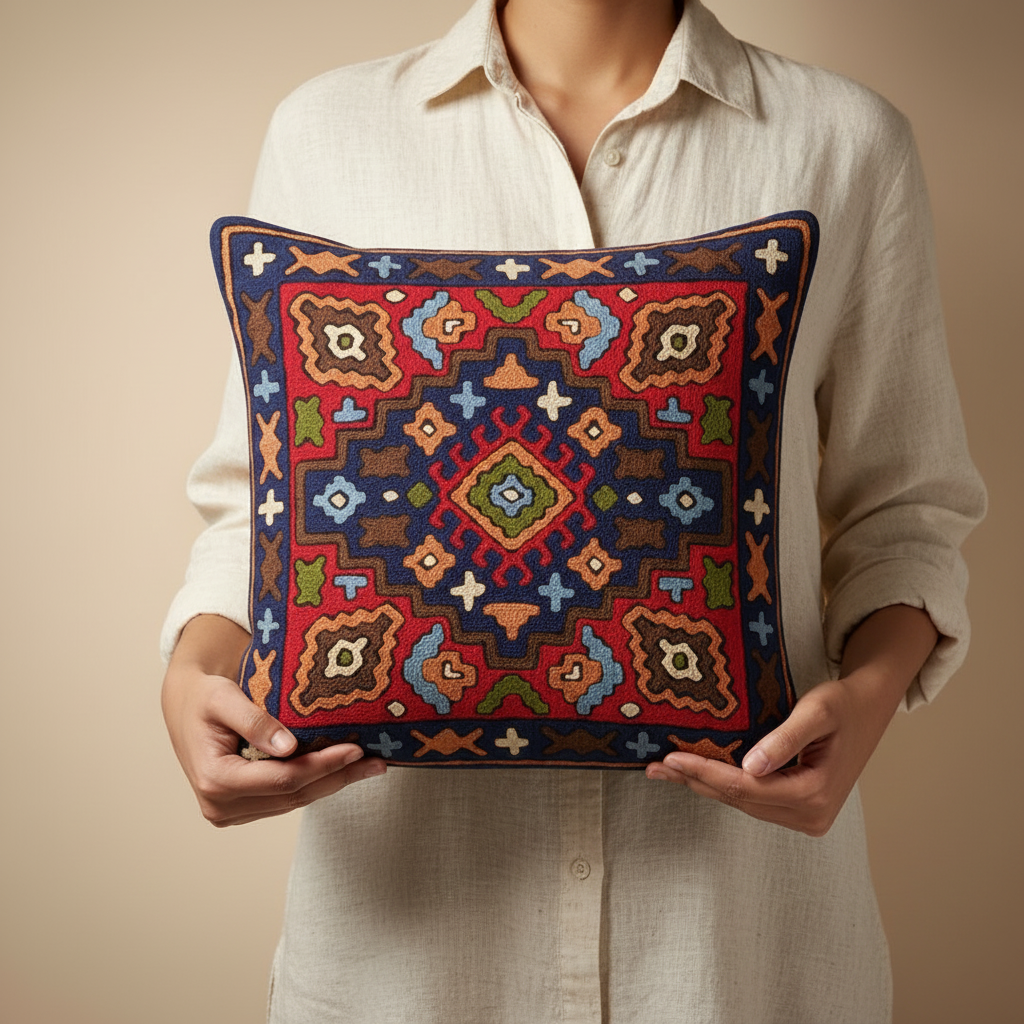 Kashmir Atelier – Zafar Geometric Cushion Cover (40x40 cm)