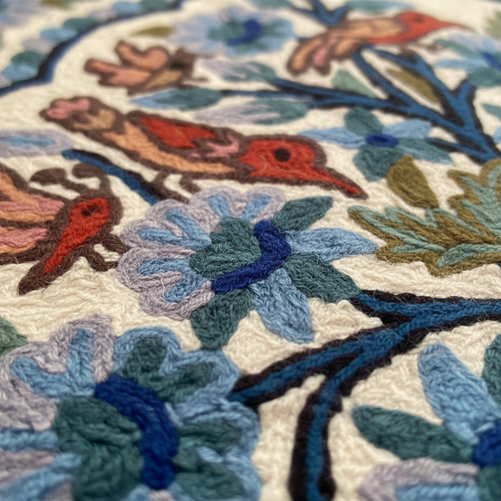 Kashmir Atelier – Gulbagh Birds Cushion Cover (40x40 cm)