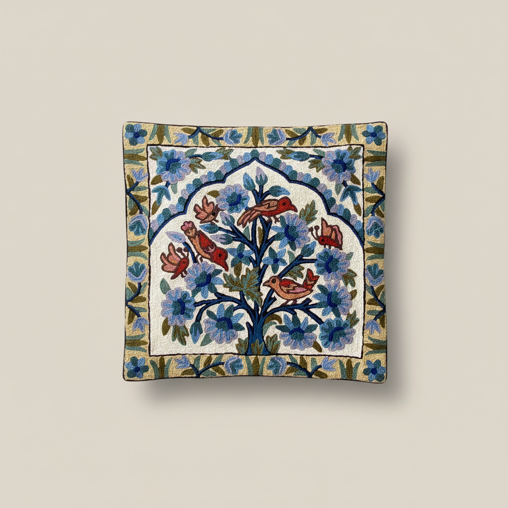 Kashmir Atelier – Gulbagh Birds Cushion Cover (40x40 cm)