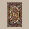 Decorative rug with intricate patterns on a beige wall