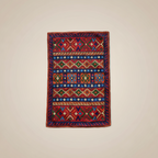 Colorful patterned rug on a white surface