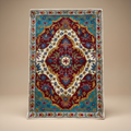 Decorative rug with intricate patterns on a beige background