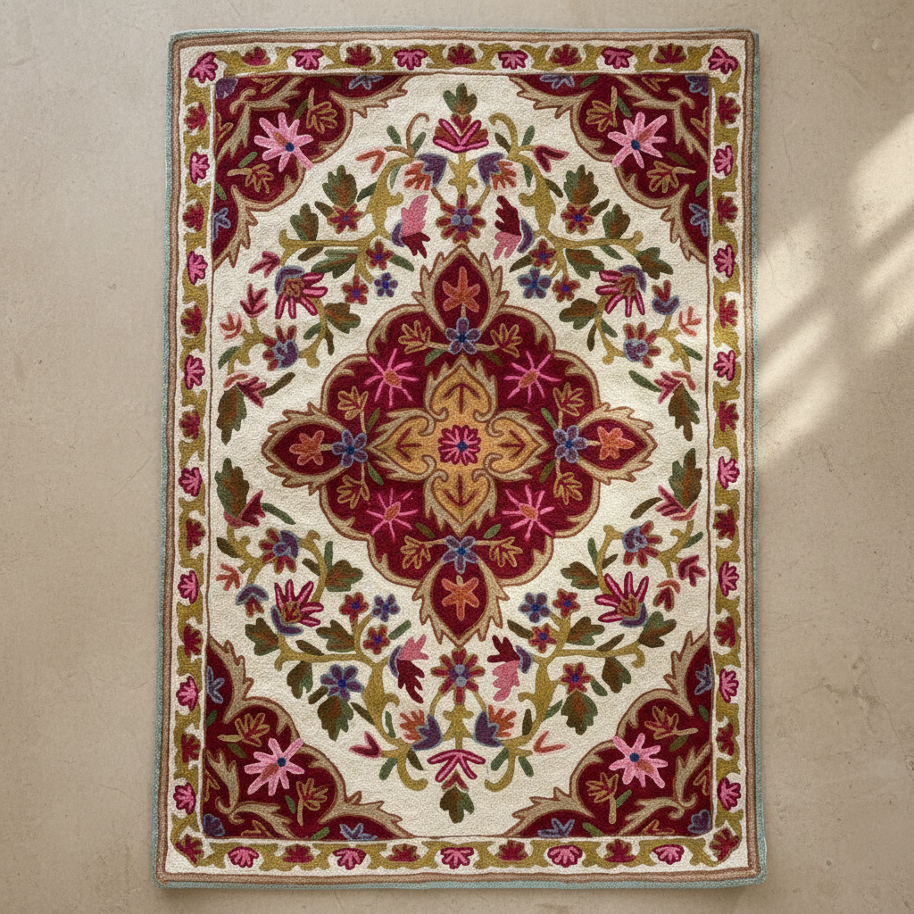 Decorative rug with floral patterns on a white background
