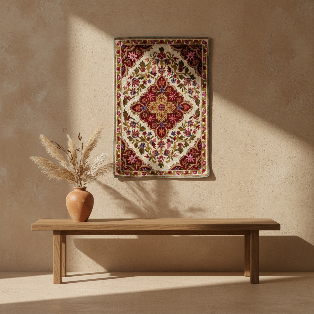 Decorative rug with floral patterns on a white background
