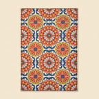 Decorative rug with a colorful floral pattern on a beige background