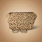 Leopard print case with a pair of glasses on a white background