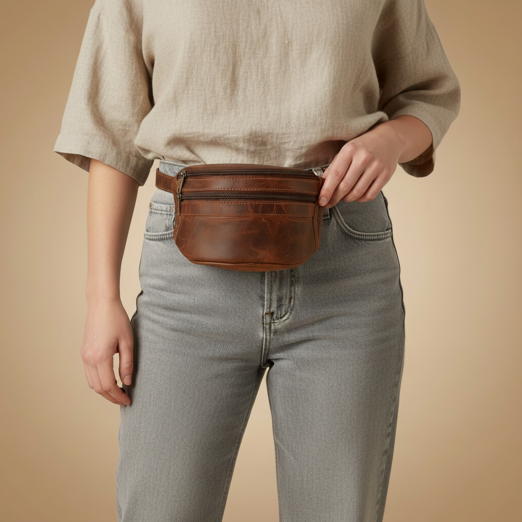 Leather Money Belt – Vintage Brown Leather Bum Bag - 02