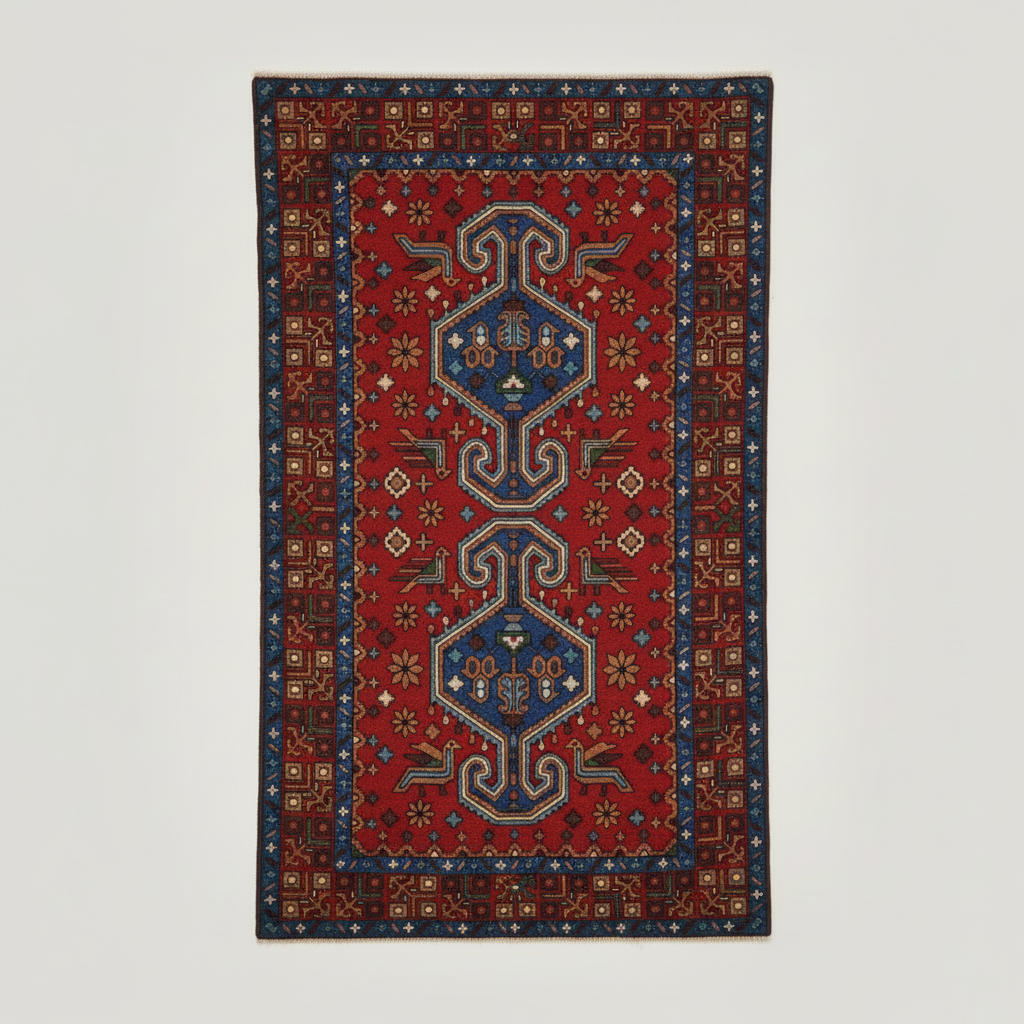 Decorative rug with geometric pattern on a plain background
