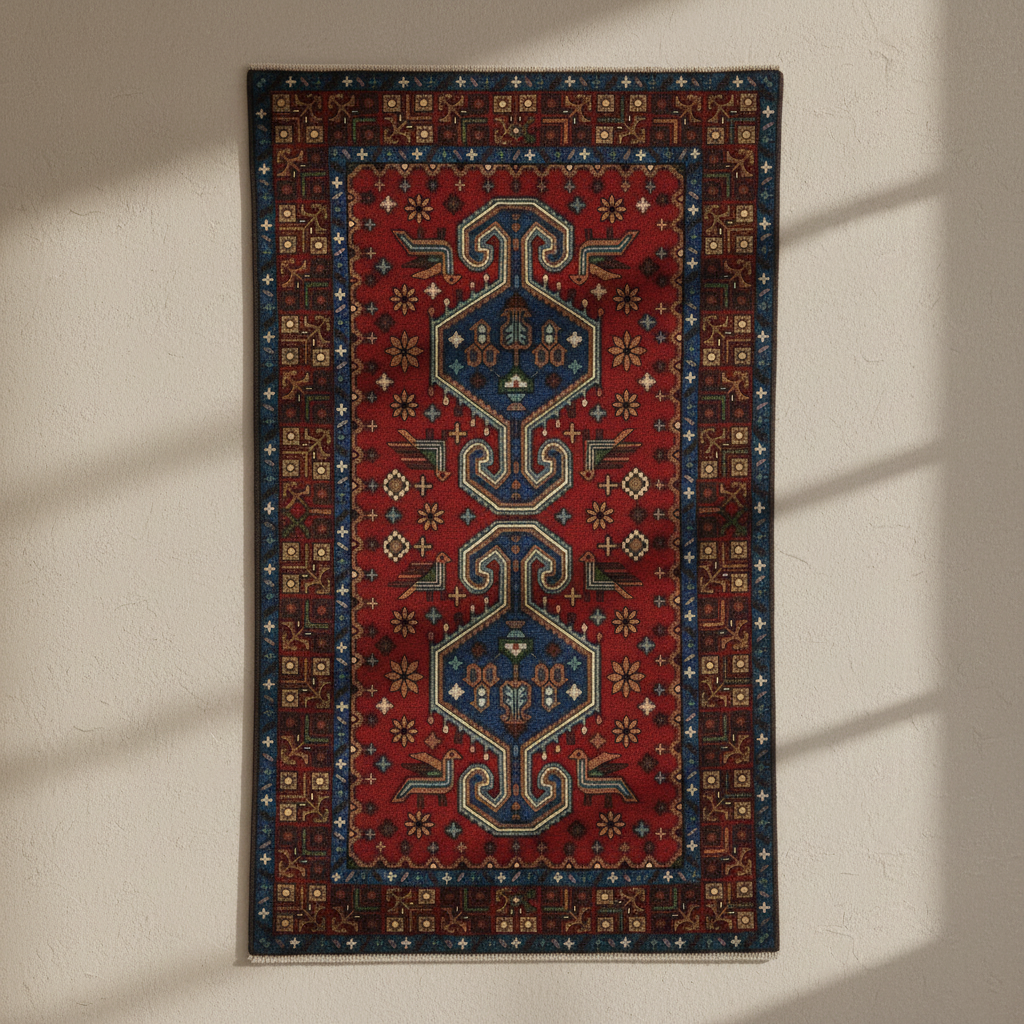 Nomad Line — Crimson Medallion Field (92 × 152 cm)