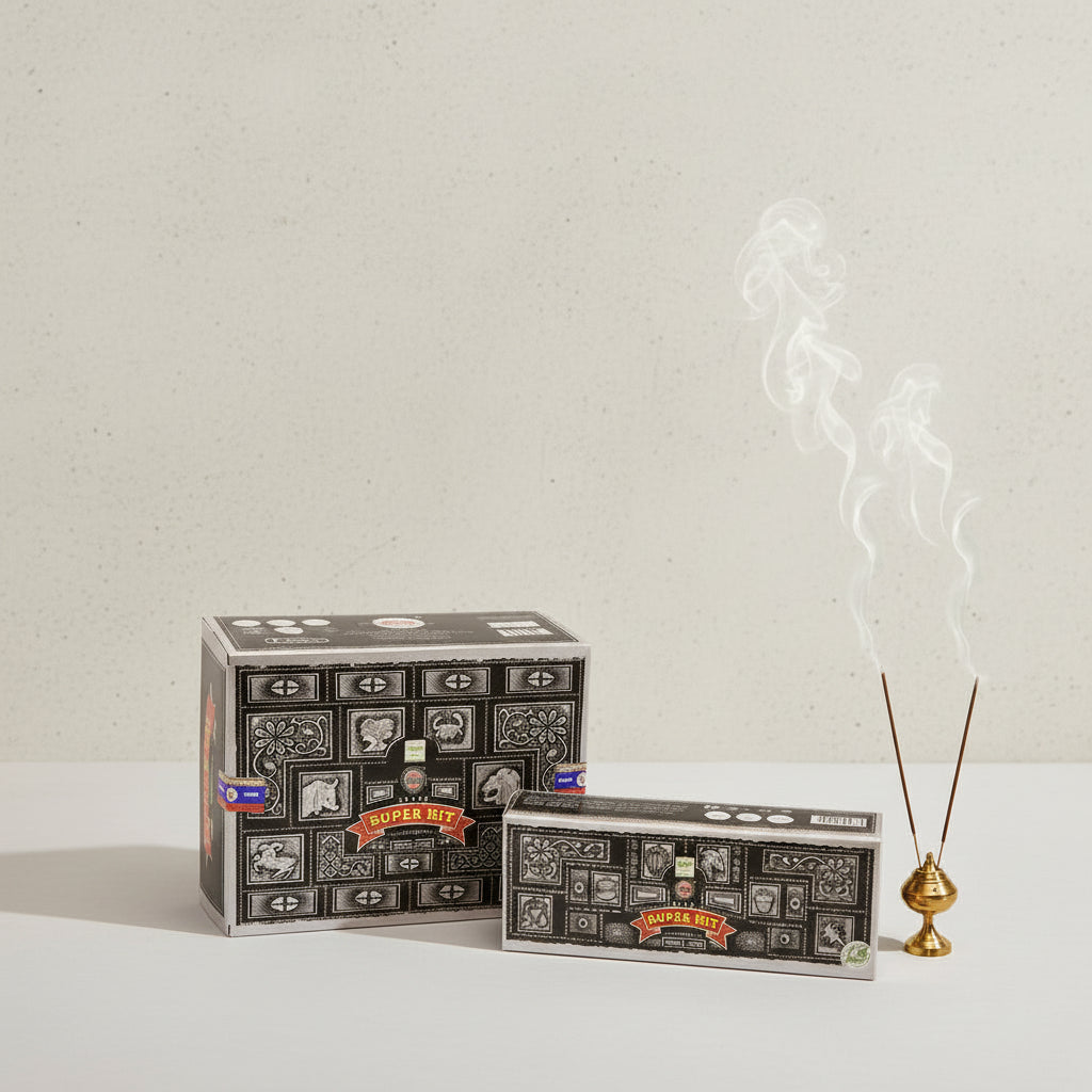 Super Hit Series packaging on a wooden shelf with a neutral background