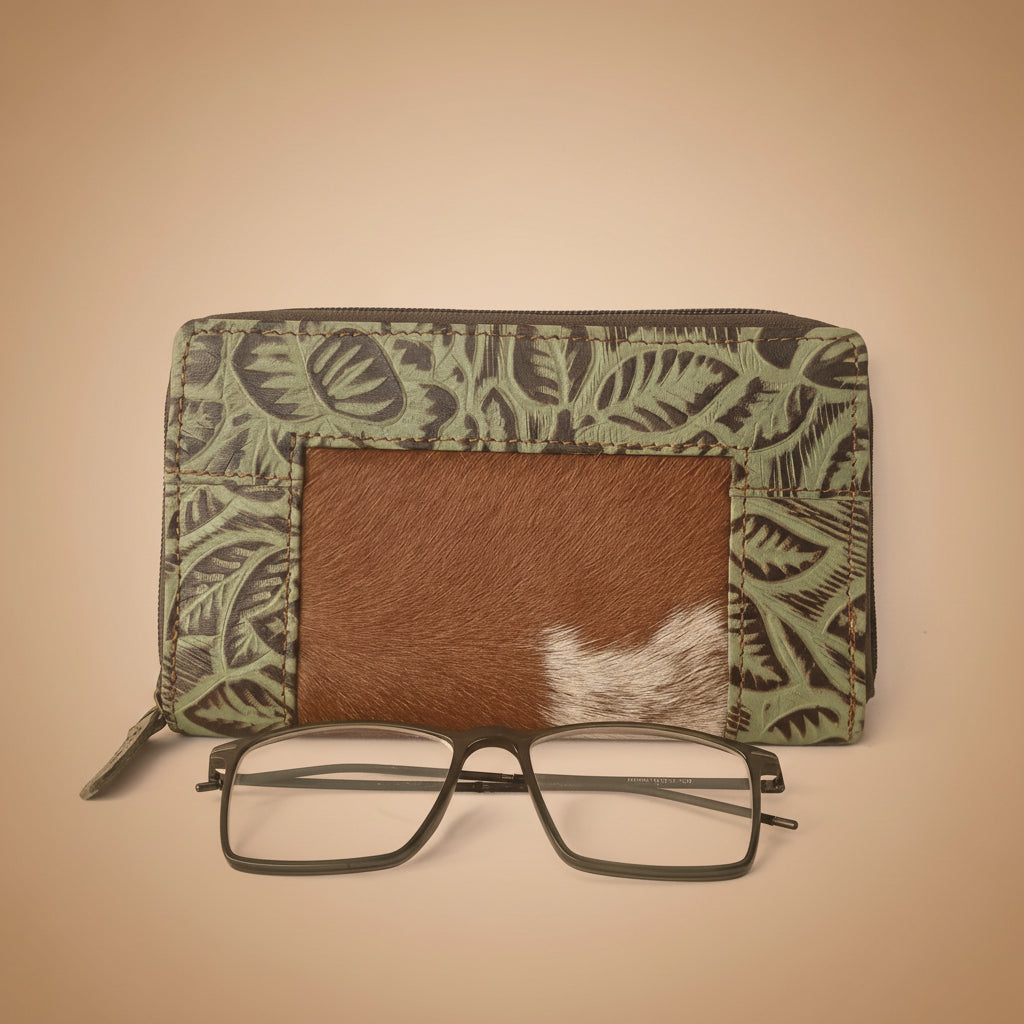 Hair-On Leather Wallet with Botanical Print – Artisan Contrast Edition 05