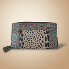 Multicolored patterned wallet on a white background
