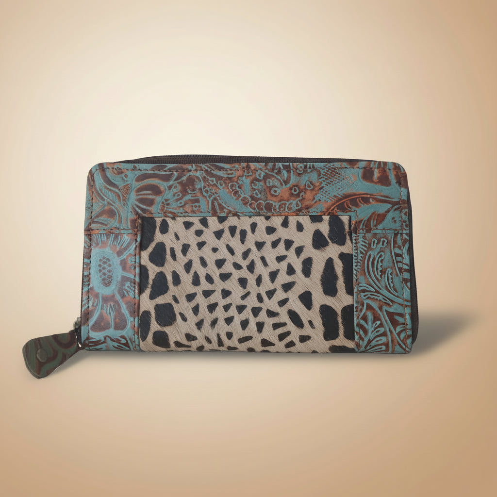 Multicolored patterned wallet on a white background