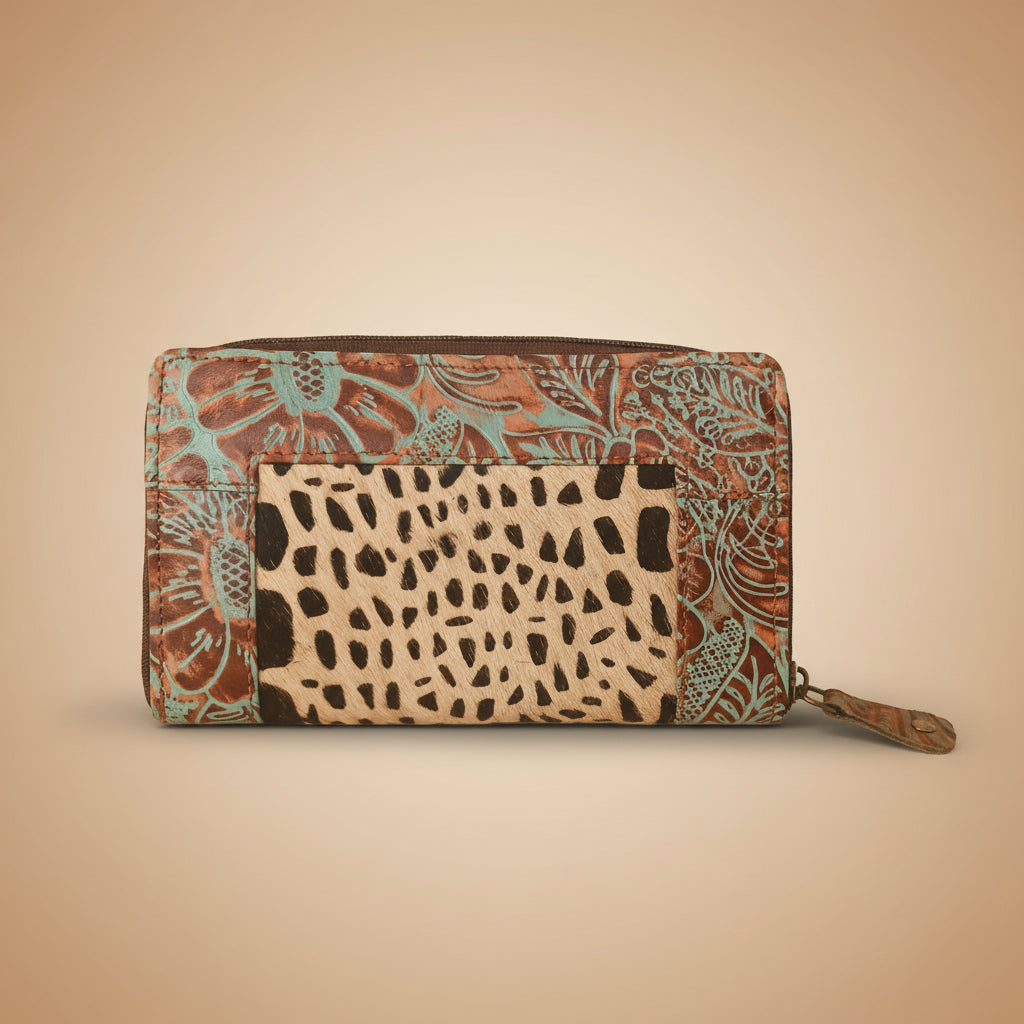 Multicolored patterned wallet on a white background