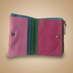 Compact Multicolor Leather Wallet – Zip & Snap Closure