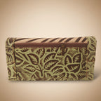Patterned wallet with a zipper on a white background