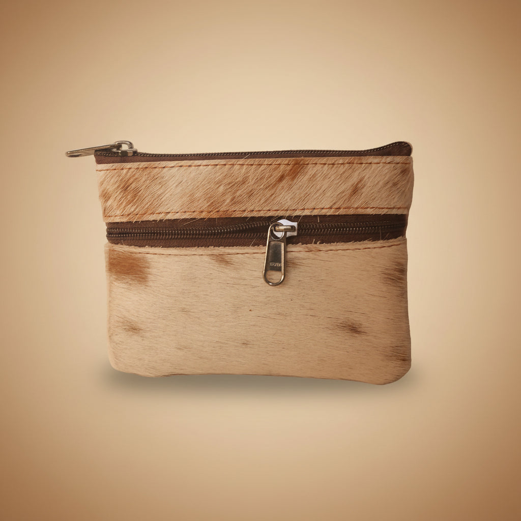 Small pouch with a zipper on a light gray background