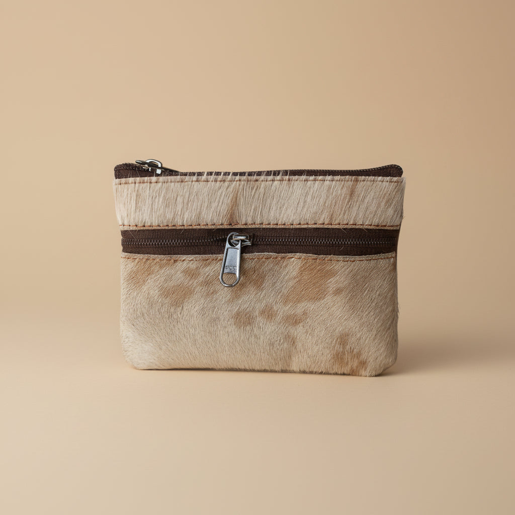 Small pouch with a zipper on a textured surface