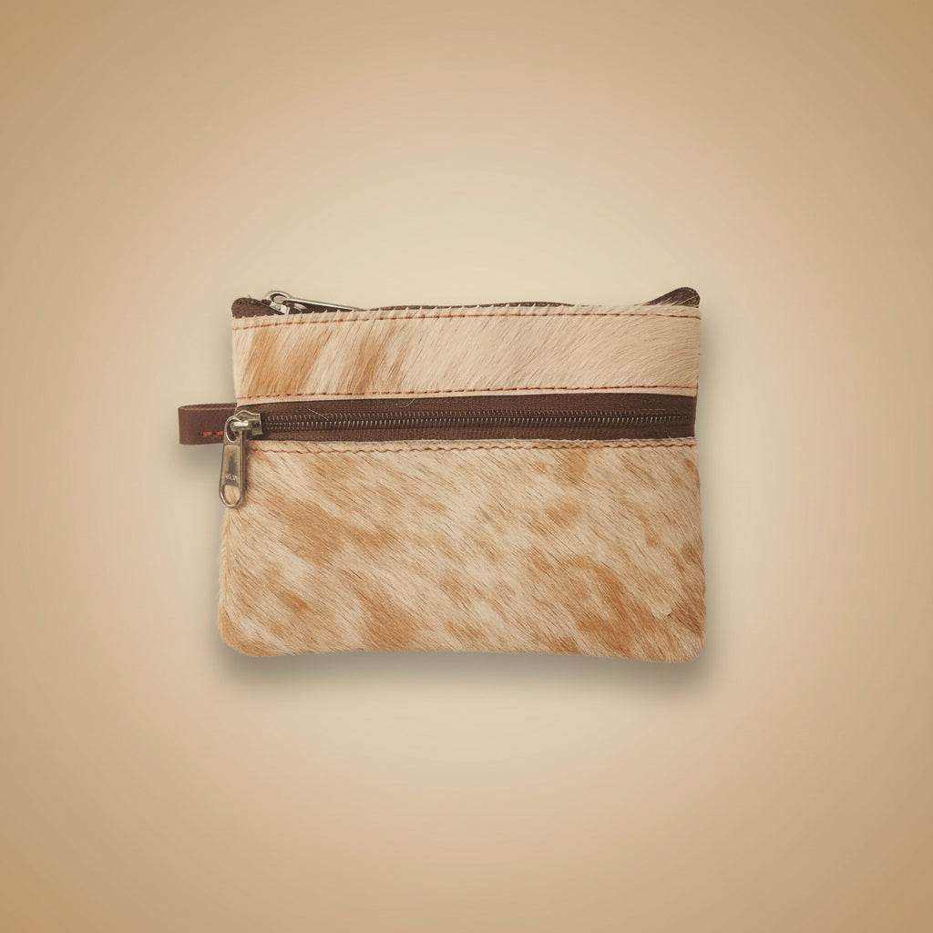 Small pouch with a zipper on a light gray background