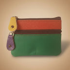 Green pouch with a zipper and keychain on a white background