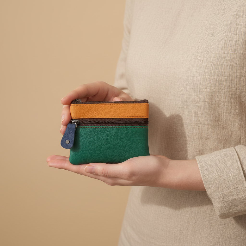 Color Block Leather Coin Wallet – Compact Zip Pouch 04