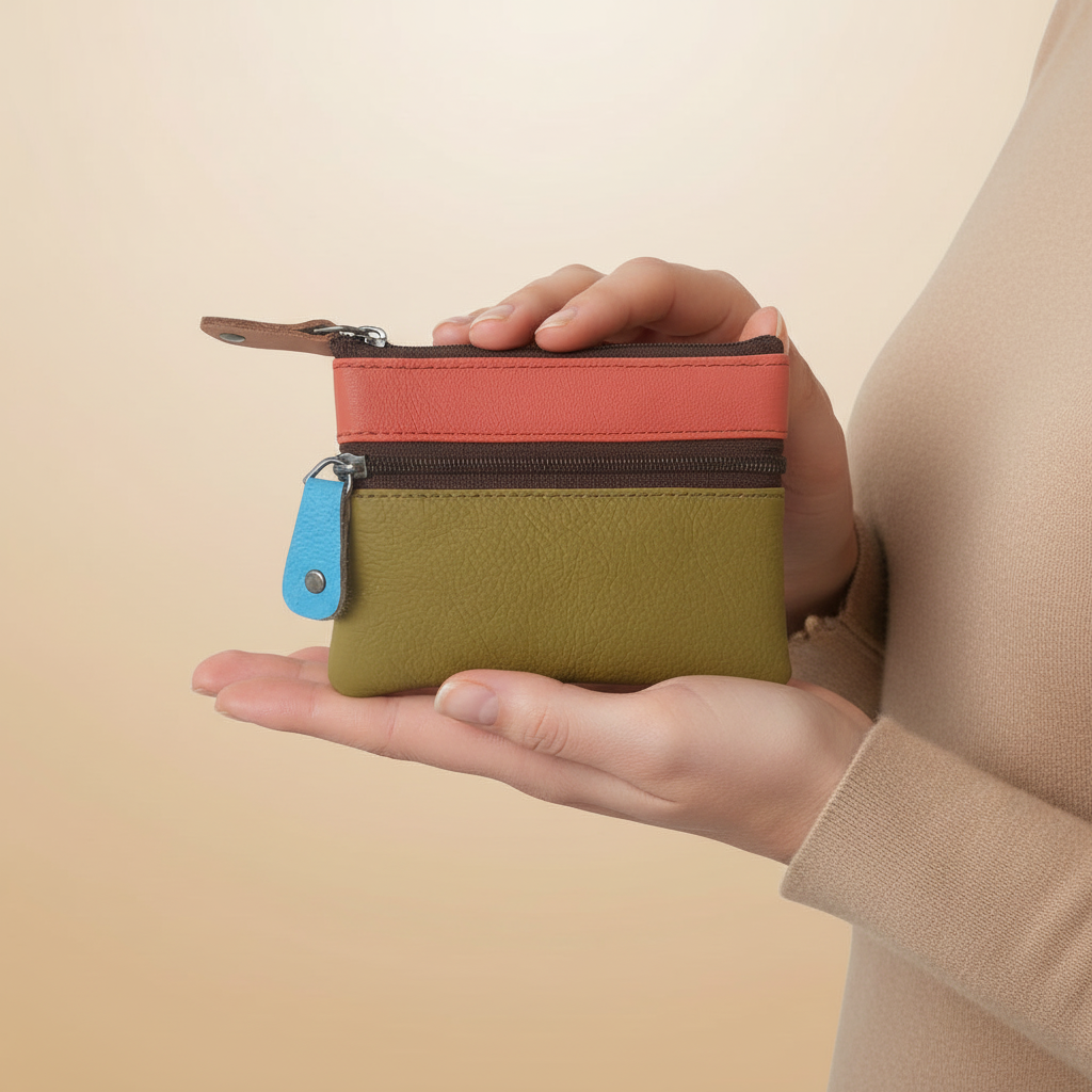 Color Block Leather Coin Wallet – Compact Zip Pouch 05