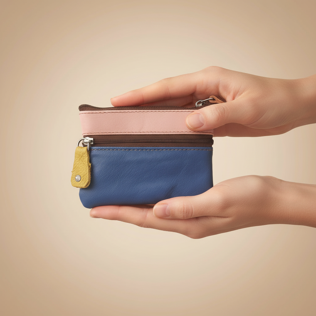 Color Block Leather Coin Wallet – Compact Zip Pouch 02